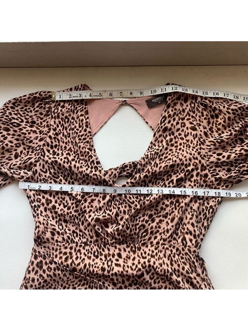 4SI3NNA Hasmik Leopard-Print Tie-Waist Mini Dress Women’s Large - Picture 7 of 15